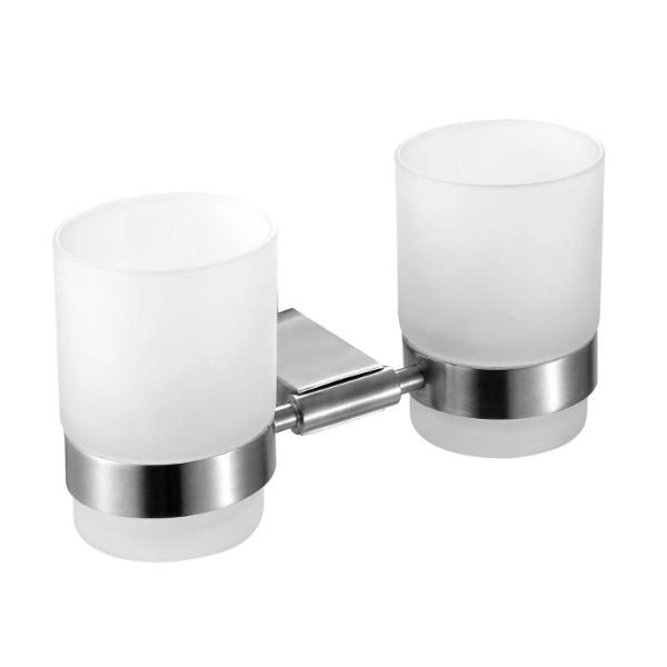 Stainless Steel and Frost Glass Double Toothbrush Holder Set