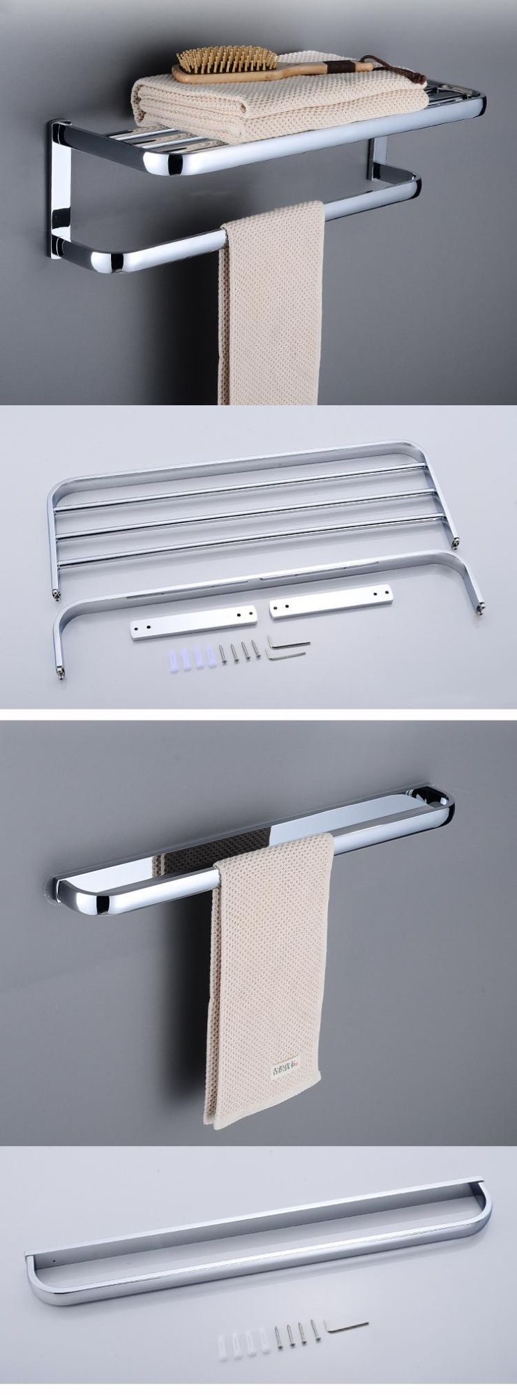PVD Chrome Polishing Plated Hotel Bath Wall Mounted Elegant Brass Towel Rack