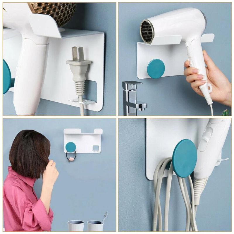 Wall Mounted Punch-Free Hair Dryer Rack Wall-Mounted Plastic Storage Holder