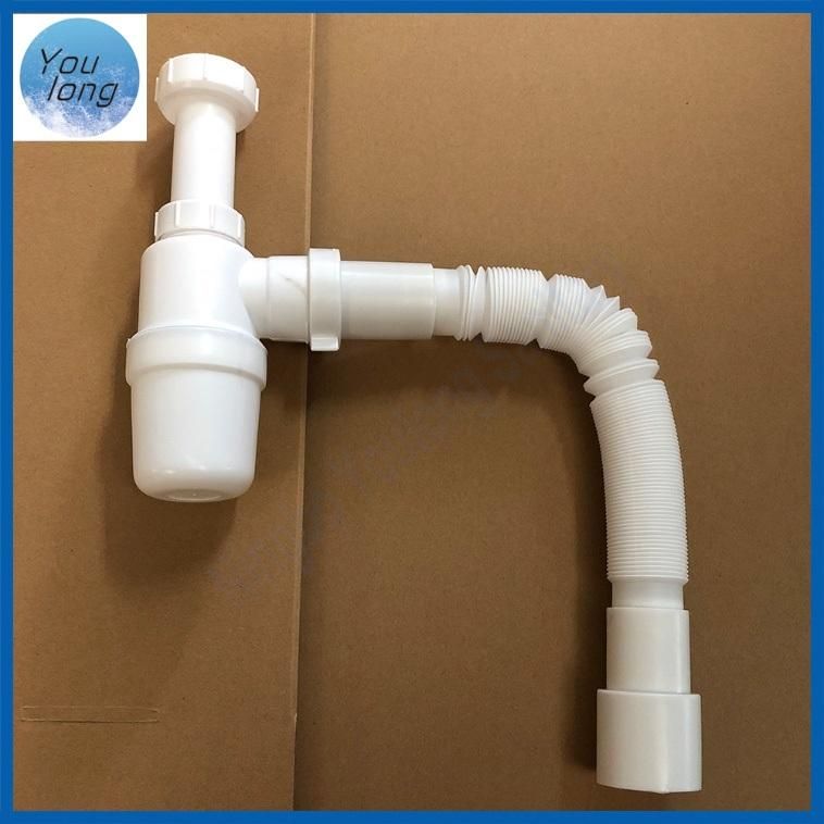 White PP Plastic Water Drain Pipe Sink Drain Hose Waste for Kitchen Lavatory Waste Sink Bottle Trap