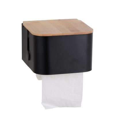Amazon Hot Wall Mounted Metal Stainless Steel Toilet Paper Holder with Bamboo Lid