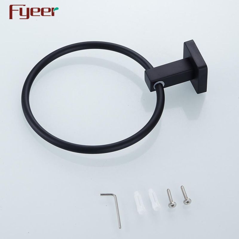 Fyeer Bathroom Accessory Aluminum Matt Black Towel Ring