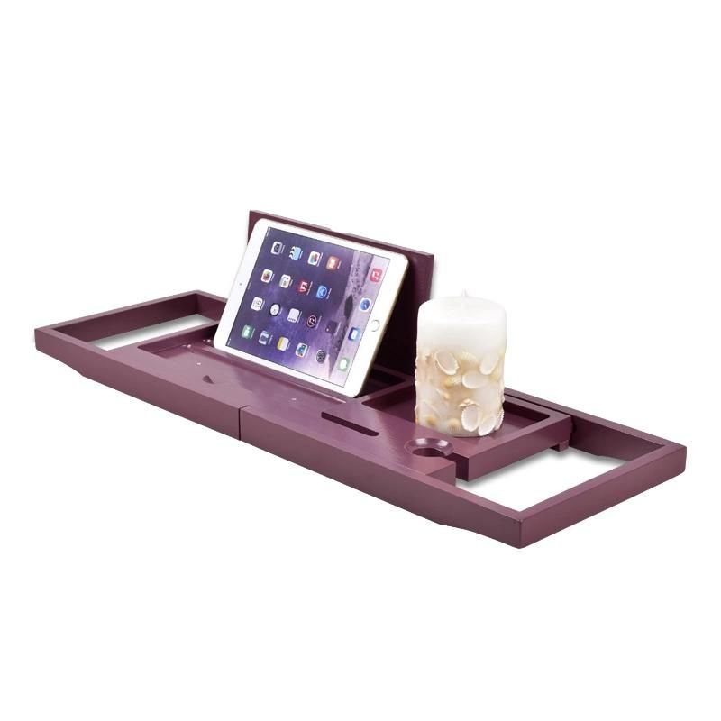 Anti-Microbial Caddy Tray Bamboo Bath Caddy Simple Wood Bathtub Tray