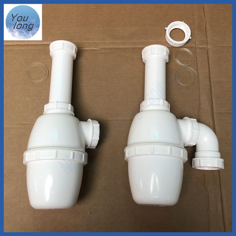 High Quality Plastic White Sink Siphon Big Bottle Trap with Elbow