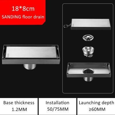 18*8cm Shower Room Invisible Floor Drain SUS304 Stainless Steel Long Strip Deodorant Floor Drain Hotel Bathroom Rectangular Floor Drain