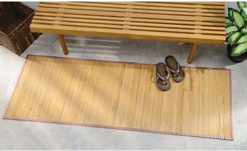 Bamboo Floor Mat Non-Skid, Water-Resistant Runner Rug for Bathroom, Kitchen, Entryway, Hallway, Office, Mudroom, Vanity, 72" X 24" , Natural Tan