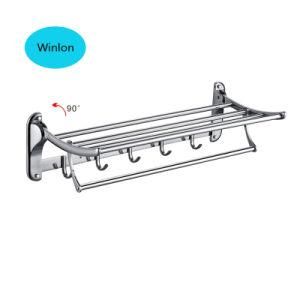 Easy to Install Bathroom Folding Towel Rack Clothes Rack with 5 Movable Hooks