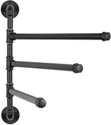 Hhpf Wall Painted Design 3-Arm Swivel Bathroom Rack Mounted Black Metal Industrial Pipe Towel Bar Rack with Pipe Fittings