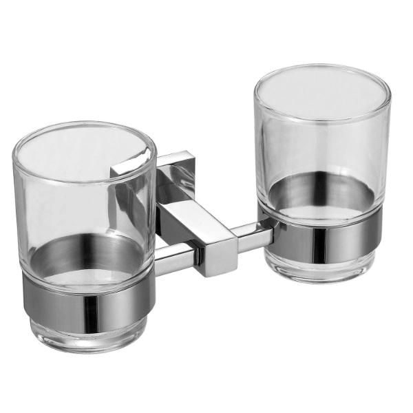 Stainless Steel and Frost Glass Double Toothbrush Holder Set