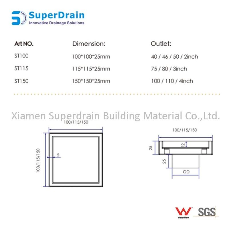 Anti-Odor Tile Insert Invisible Square Grate Stainless Steel Shower Drain