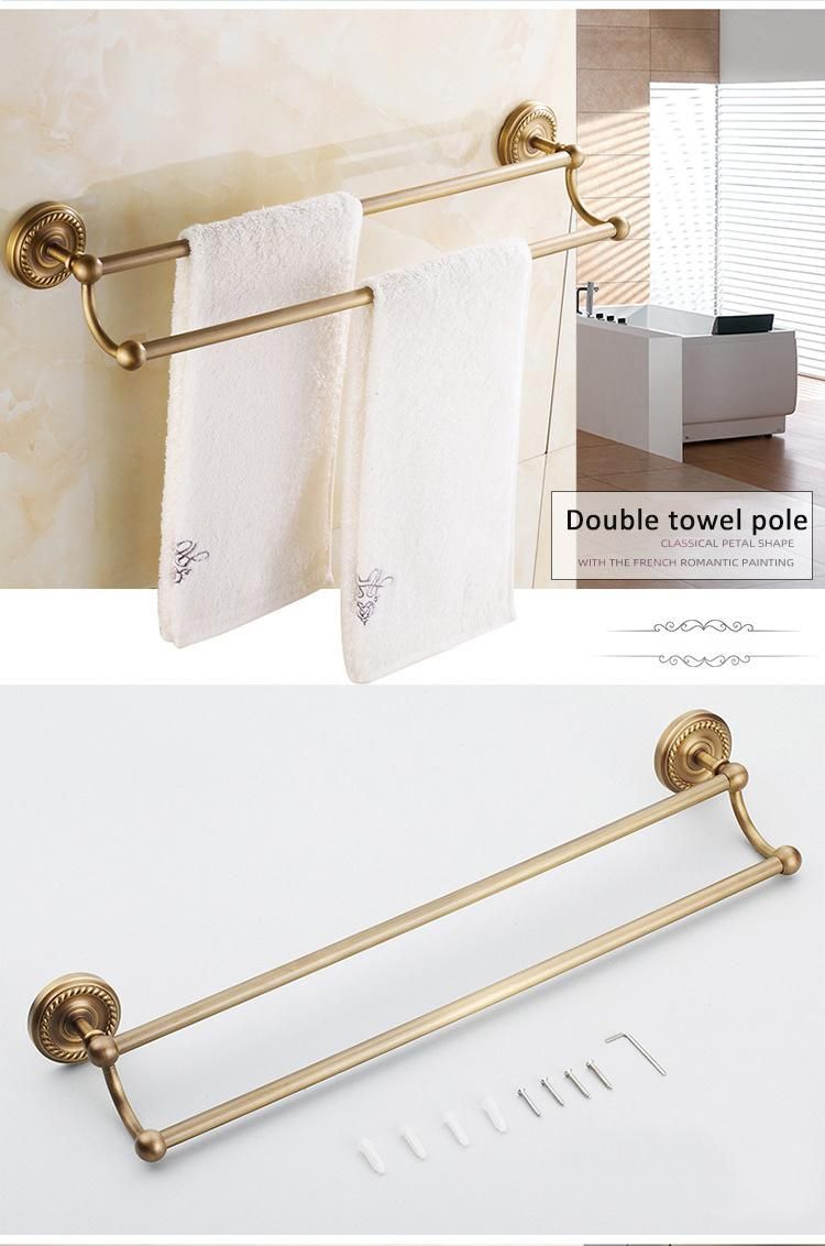 Antique Brass Wall Mounted Towel Shelf Double Tiers Towel Holder