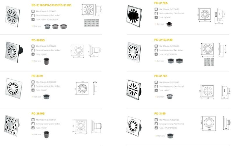 Modern Metal Customize Square Floor Strainers for Washing Machine