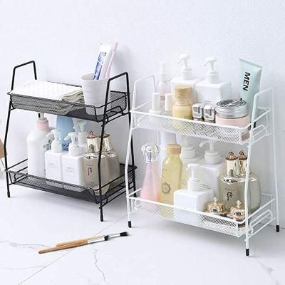 2 Tier Bathroom Shelf, Desktop Makeup Organizer, Small Storage Rack for Kitchen, Bath Room, Bedroom and Office (White)