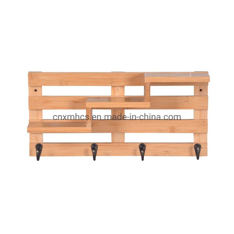 Dector Entryway Organizer Coat Hangers Bamboo Wall Hanging Shelf with 4 Metal Hooks Key Holder