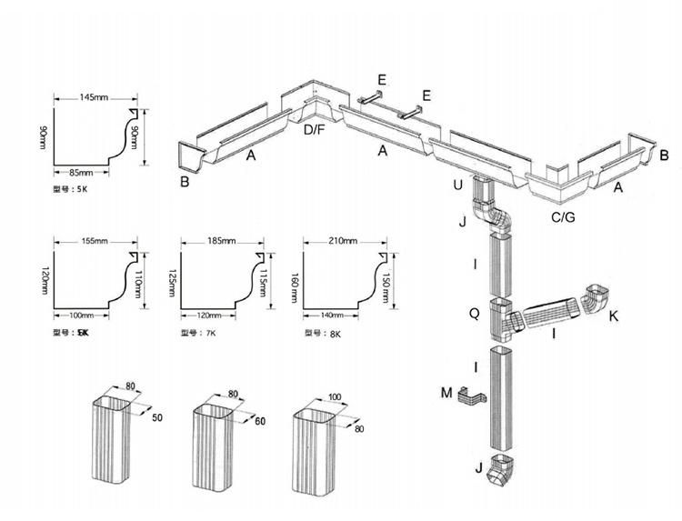 Aluminum Gutter System Black PVC Drainage Pipe 90/135 Degree Outside/Inside Corner