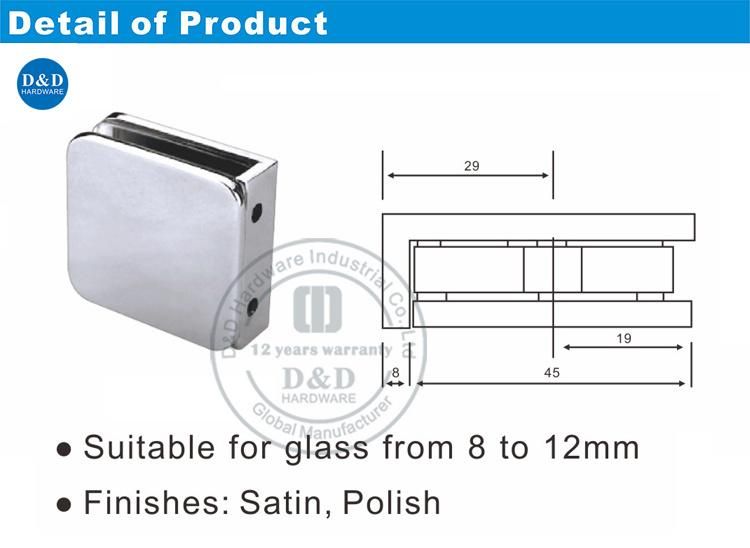 Excellent Quality Glass Door Hardware Square Glass Clip in Stainless Steel