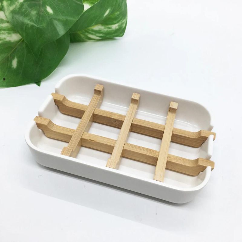 Bamboo Fiber with Draining Bamboo Soap Dishes Holder