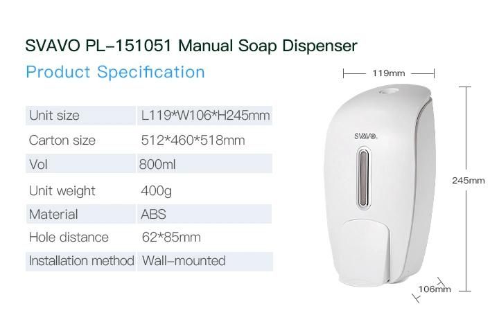 Plastic 800ml Hotel Wall Mounted Hand Soap Dispenser