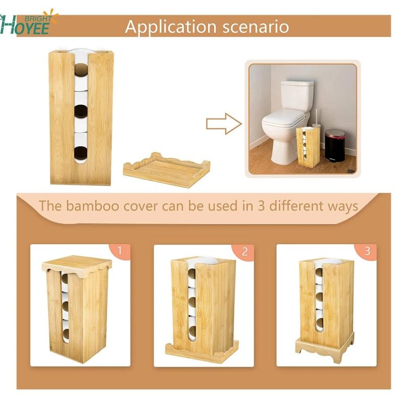 Natural Bamboo Toilet Paper Holder with Shelf Tray