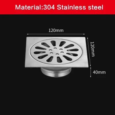 4 Inch 304 Stainless Steel Floor Drain Balcony DN75 Deodorant Floor Drain 12*12cm Large Displacement Floor Drain