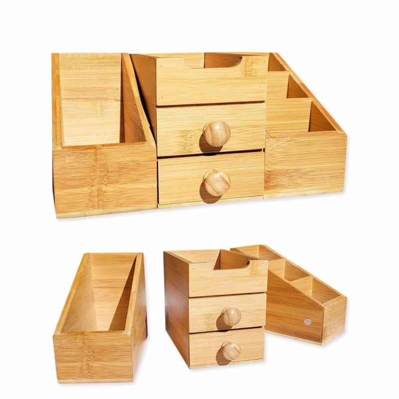 Bamboo Organizer Storage Organizer for Bathroom, Makeup, Jewelry Magnetic 3-Piece Vanity Tray Eco-Friendly Bamboo Wood – Makeup Organizer for Vanity