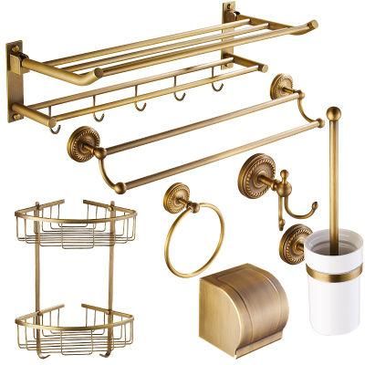 Antique Brass Wall Mounted Towel Shelf Double Tiers Towel Holder