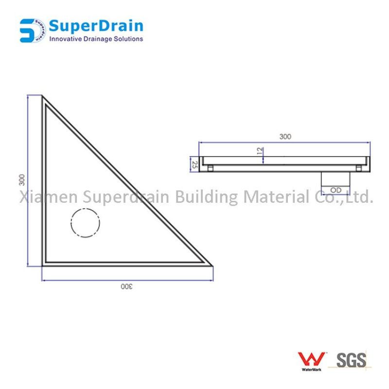 Triangle Floor Drain Tile Bathroom Sink Drain Shower with Flange Grate