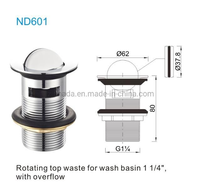 Overflow Brass Rotating Ceramic Basin Drain with Overflow Ceramic Pop up Waste (ND601)
