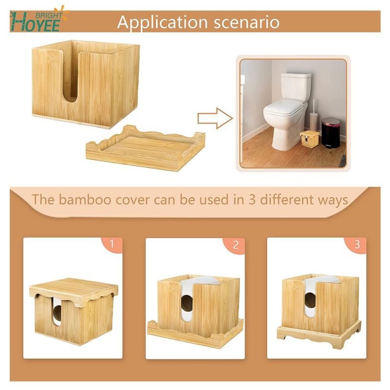 Bamboo Bathroom Toilet Tissue Holder Organizer Box for Toilet Paper Storage
