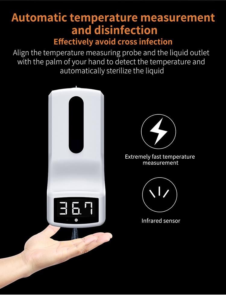 K9 Intelligent Sensor Temperature Automatic Hand Sanitizer Soap Dispenser with Thermometer