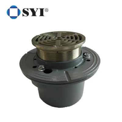 Syi Bathroom Cast Iron Floor Drain with Nickel Bronze Round Strainer