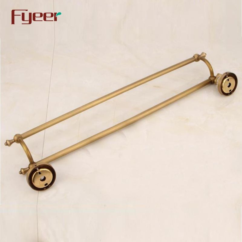 Fyeer Antique Brass Double Towel Bar with Ceramic Base