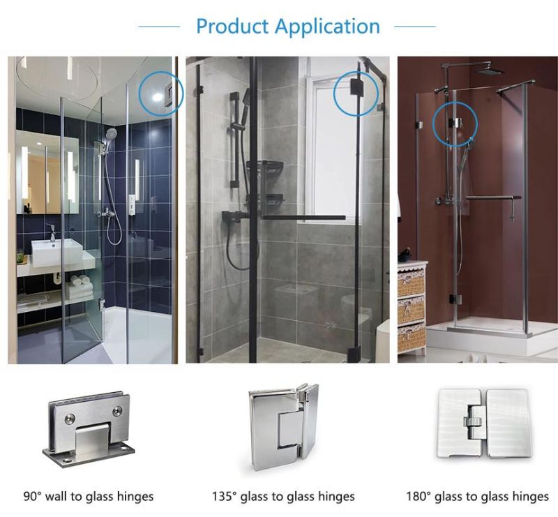 Custom Bathroom Shower Room Hardware Chrome Black Frameless Glass Door Screen Pivot Brass Shower Hinges
