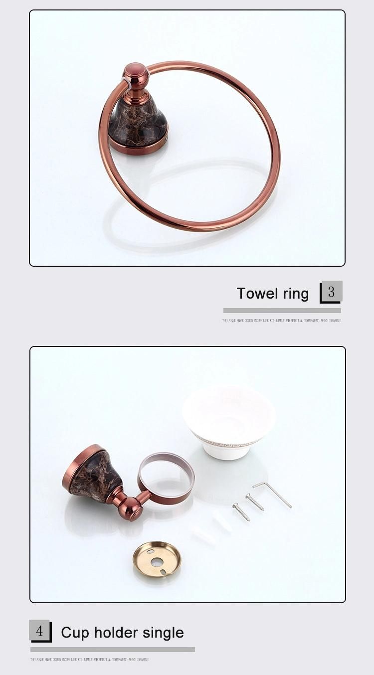 Wall Mounted Polished Rose Marble Decorate Elegant Hotel Metal Towel Rack