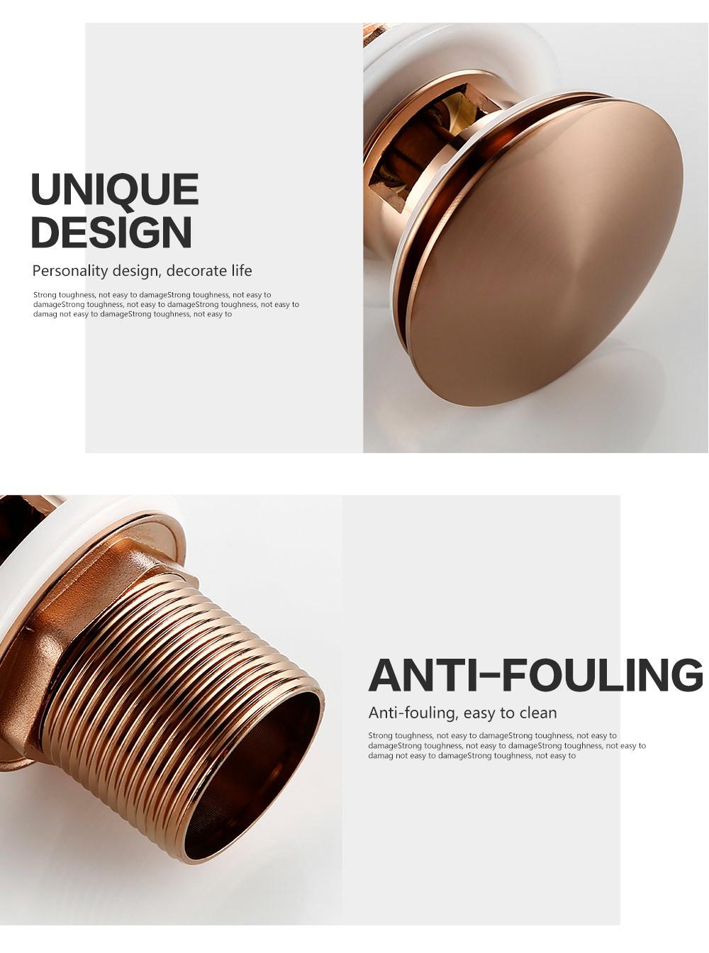 Brushed Rose Gold Brass Washroom Shower Pop up Basin Strainer with Overflow