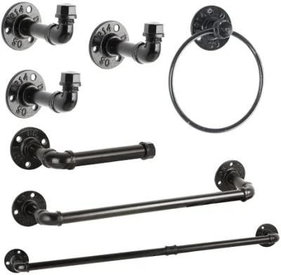 Industrial Pipe Bathroom Towel Wall Mounted Hardware Accessories Set Robe Hook Towel Bar and Toilet Paper Holder for Bathroom