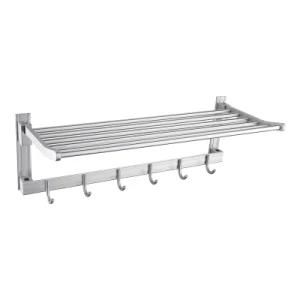 Luolin Aluminum Hotel Towel Rack Bathroom Folding Shelf Shower Towel Bar Organizer Shower Bath with Extra Hooks, Anodized 91702-17