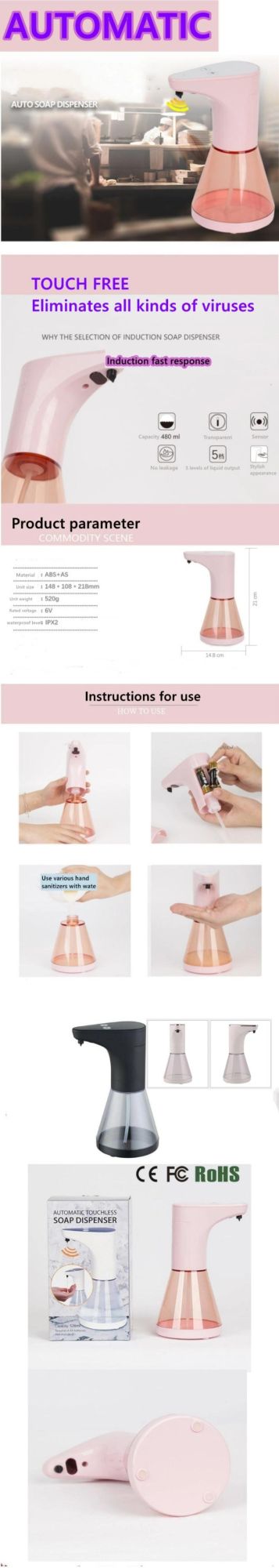 Auto Pump Sensor Touchless Automatic Hand Liquid Foam Spray Electric Soap Dispenser