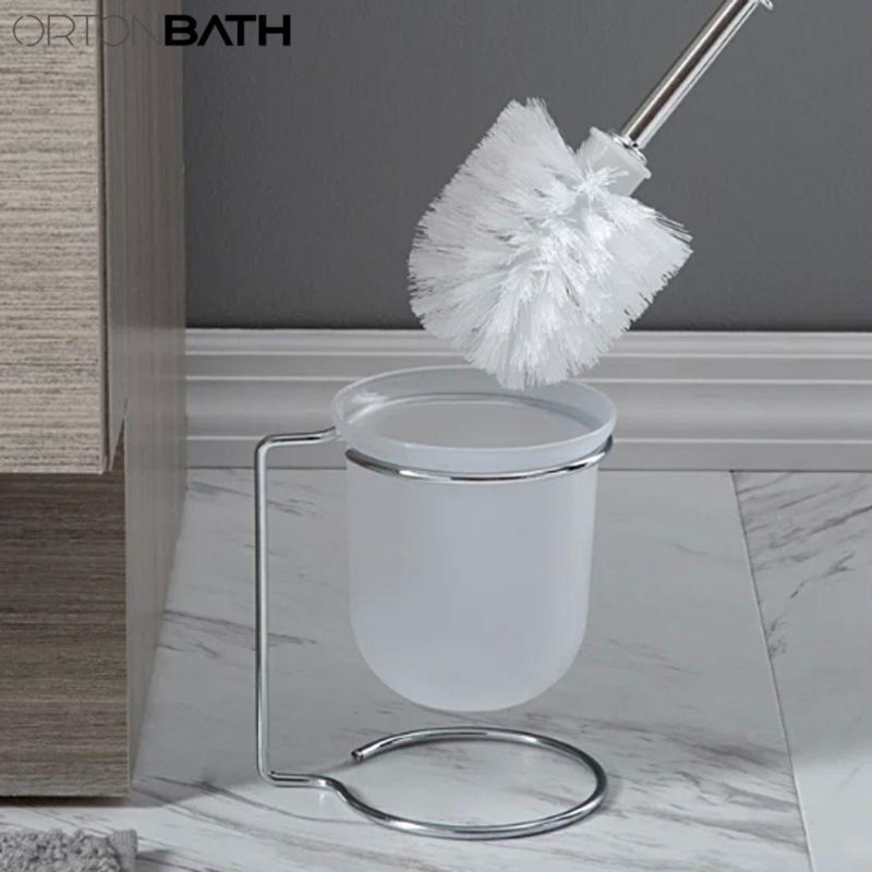 Ortonbath New Design Bathroom Stainless Steel Silicone Toilet Cleaning Brush Silicone Wall Hung Toilet Cleaning Brush Holder Accessories with Frosted Glass