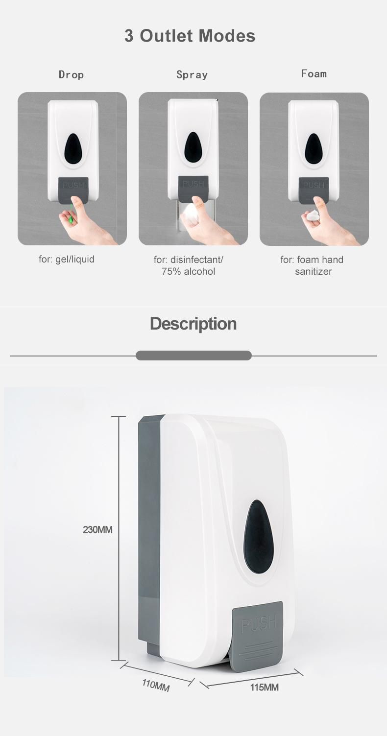 Saige 1000ml Wall Mounted ABS Plastic Push Style Dispenser Soap Dispenser