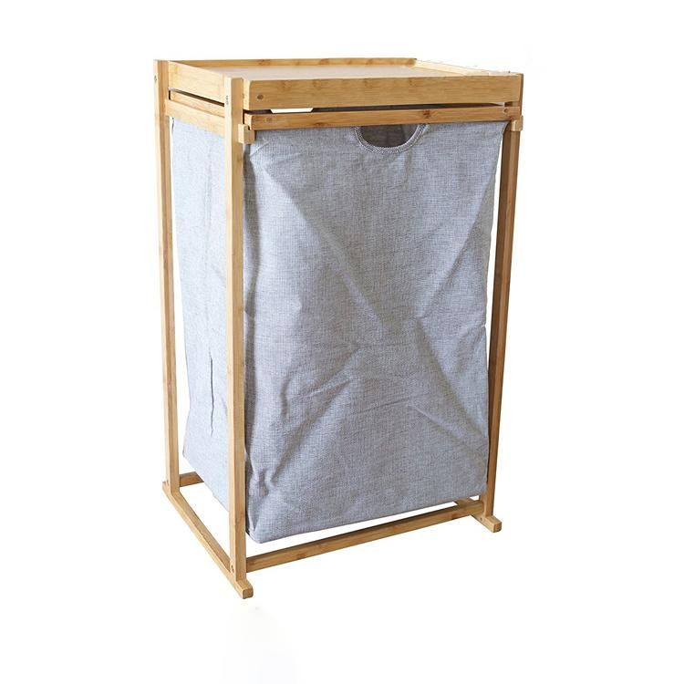 Folding Bamboo Frame Laundry Hamper Clothes Storage Basket Bin