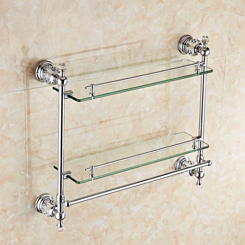 Wall Mounted Bathroom Storage Glass Shelf Double Tier Zinc Alloy + Ss201