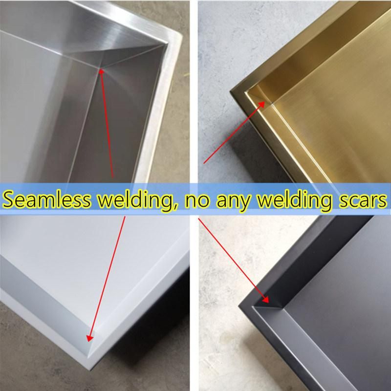 PVD Brushed Gold Shower Niche Square 304 Stainless Steel Bathroom Shower Shelf