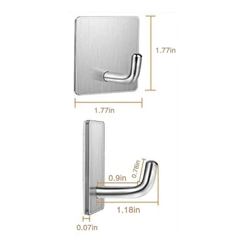 Adhesive Hooks Towel Hook, Heavy Duty Wall Hooks, Stainless Steel Hooks for Hanging Bathroom Robe/Coat/Kitchen Utensil/Bag