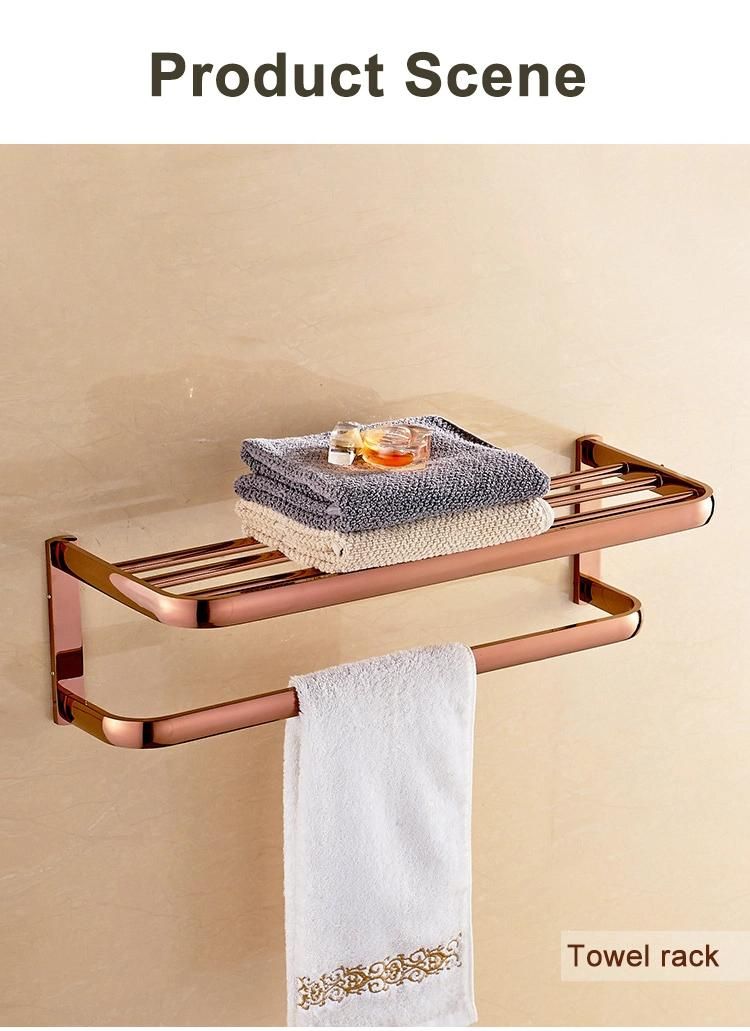 Hotel Rose Gold Towel Shelf Holder Wall Mount Modern Brass Towel Rack