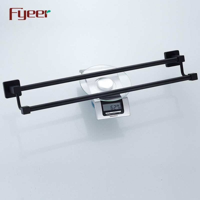 Fyeer Bathroom Accessory Aluminum Matt Black Double Towel Bar