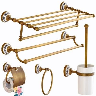 European Vintage Hotel Bathroom Towel Rack Set Elegant Wall Antique Brass Towel Rack