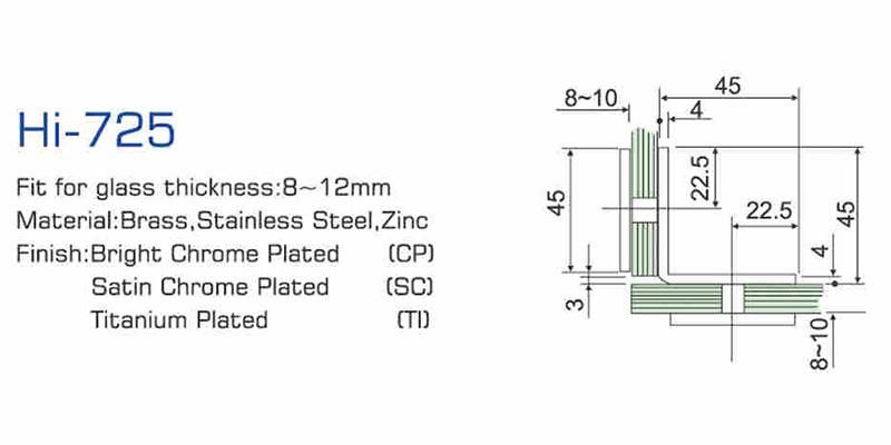 Hi-725 90 Degree Connector Glass Clip for Bathroom Glass