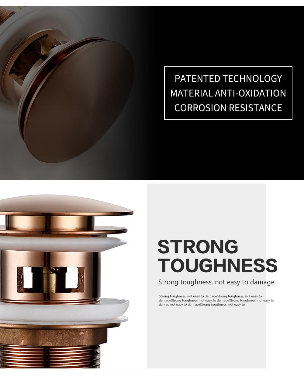 Brushed Rose Gold Brass Washroom Shower Pop up Basin Strainer with Overflow