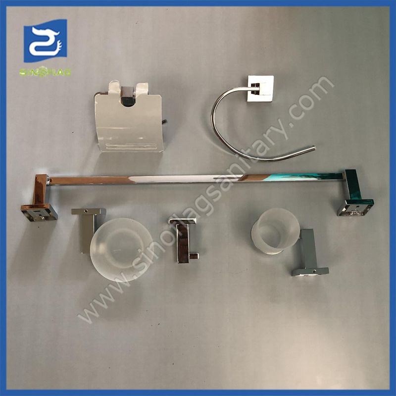 Square Design Modern Zinc Alloy Chrome Bathroom Accessory 6PCS Set